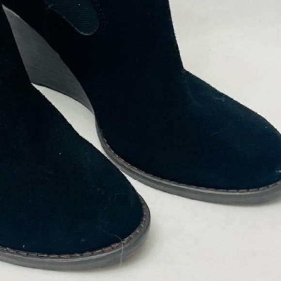 LUCKY BRAND Yamka Black Suede Wedge Chelsea Stacked Heel Bootie Shoes Size 10 - Picture 7 of 10